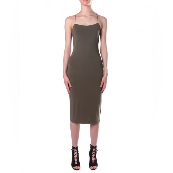 ALEXANDER WANG•T Modal Spandex Strappy Cami Tank Dress in Military (Olive) XS - Picture 3 of 10